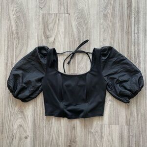 Topshop Black Puff Sleeve Blouse